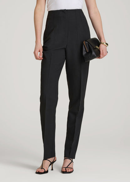 High Rise Pants with Darts for Tall Women in Black