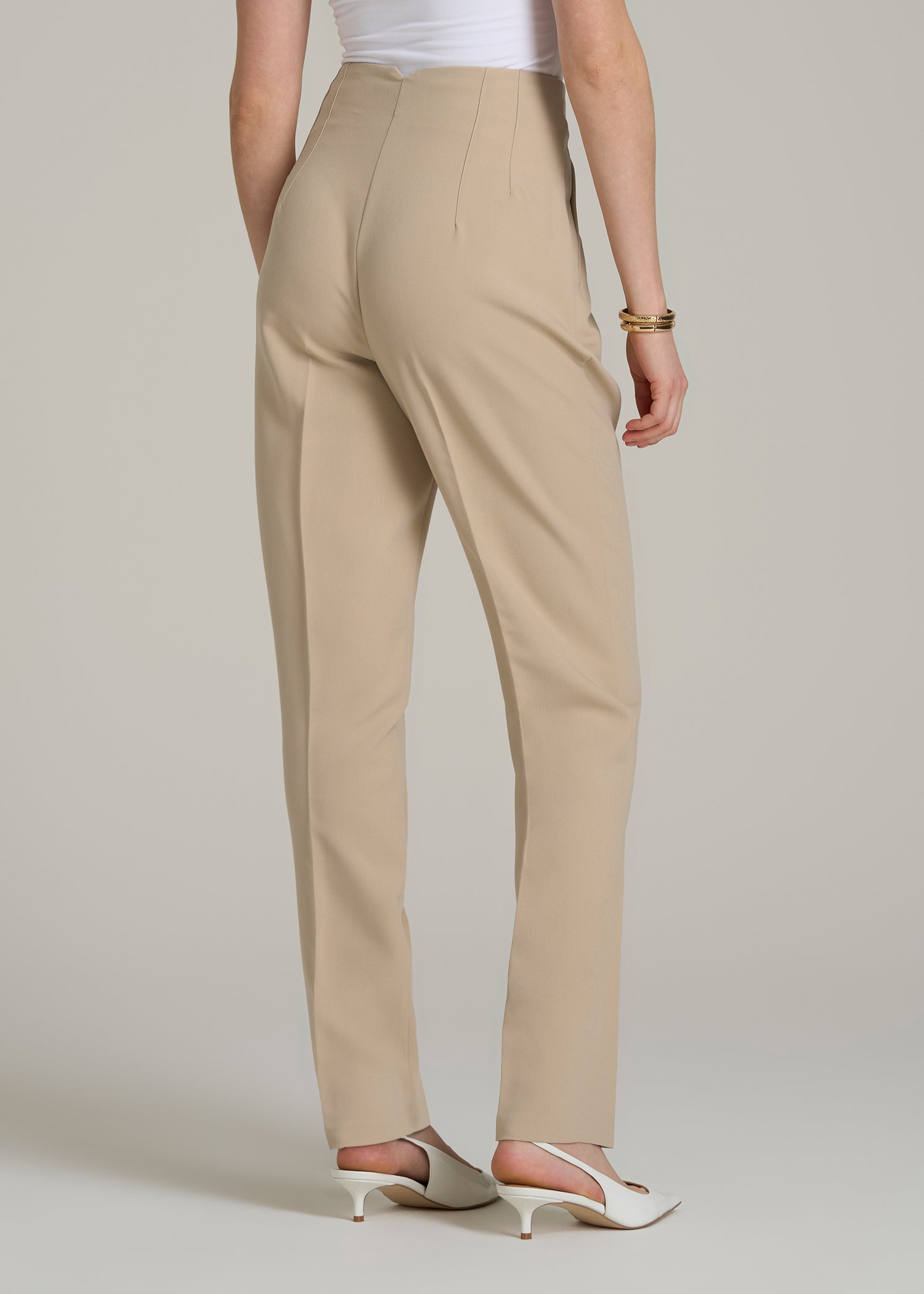 High Rise Pants with Darts for Tall Women in Light Camel