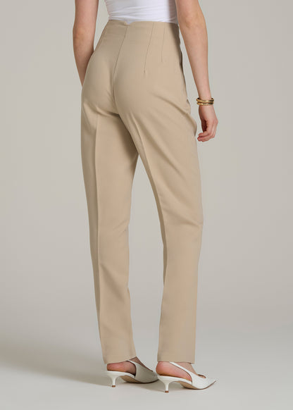 High Rise Pants with Darts for Tall Women in Light Camel