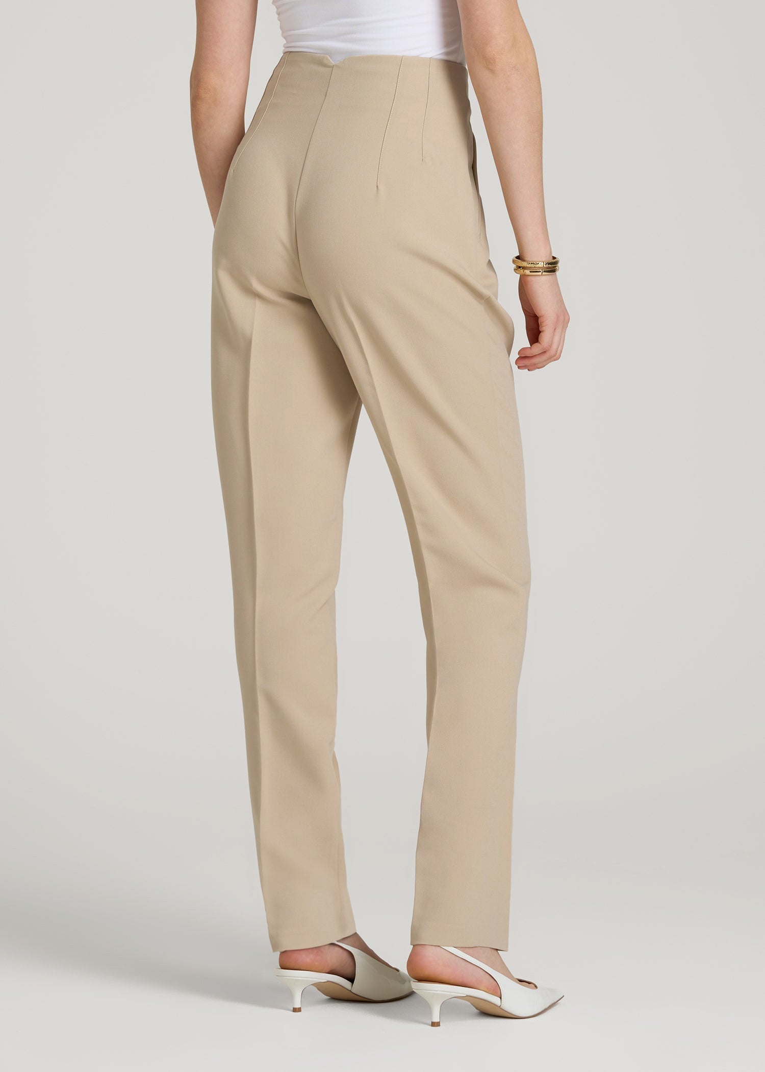 High Rise Pants with Darts for Tall Women in Light Camel