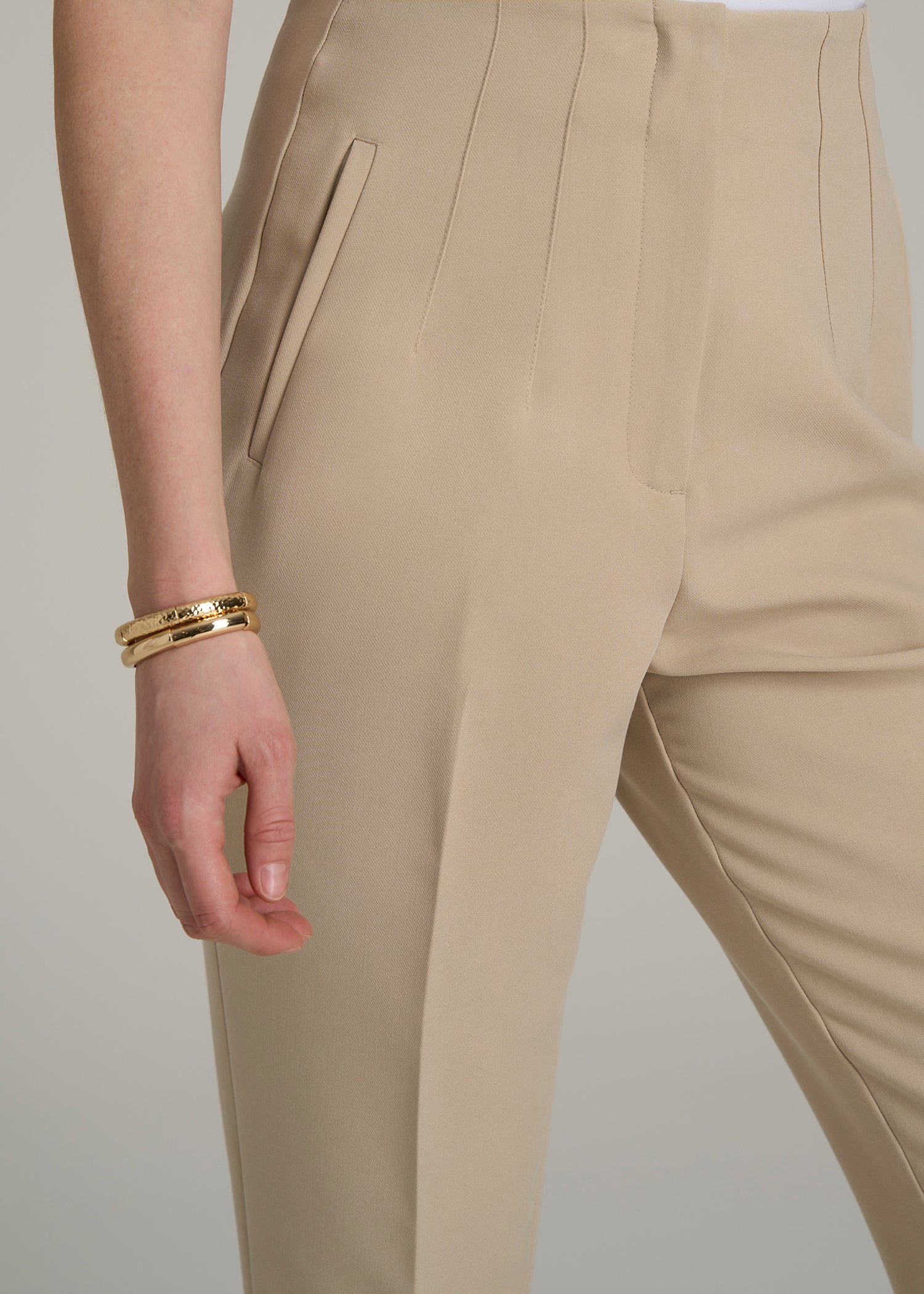 High Rise Pants with Darts for Tall Women in Light Camel