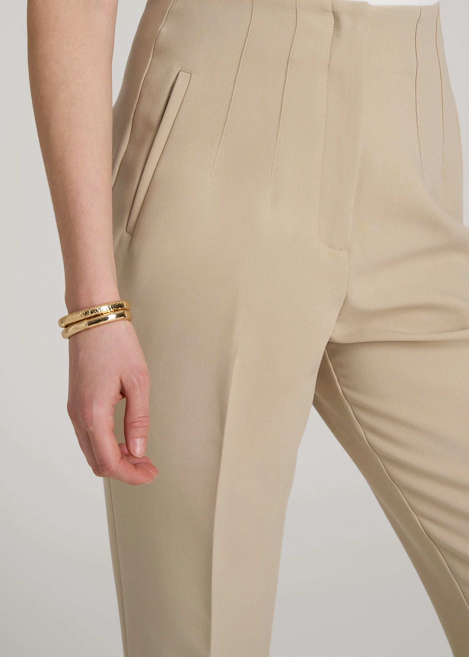 High Rise Pants with Darts for Tall Women in Light Camel