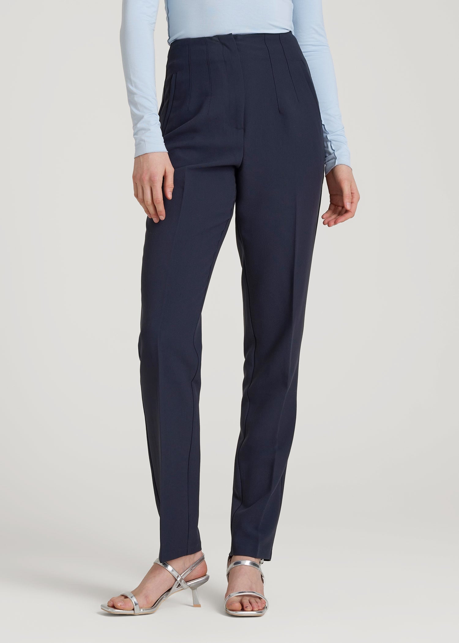 High Rise Pants with Darts for Tall Women in Navy
