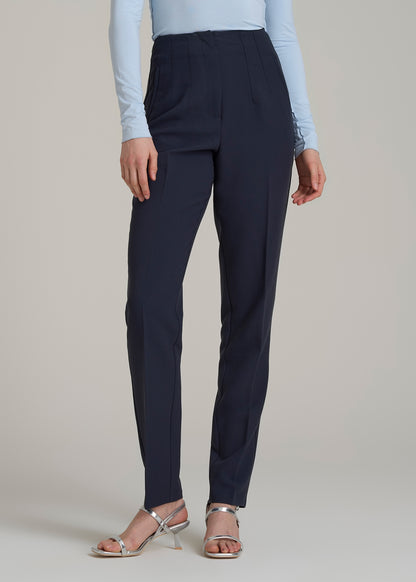 High Rise Pants with Darts for Tall Women in Navy
