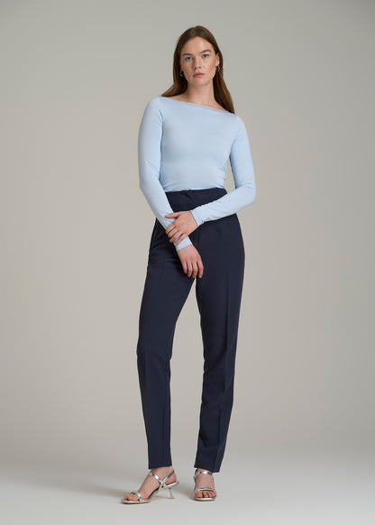 High Rise Pants with Darts for Tall Women in Navy