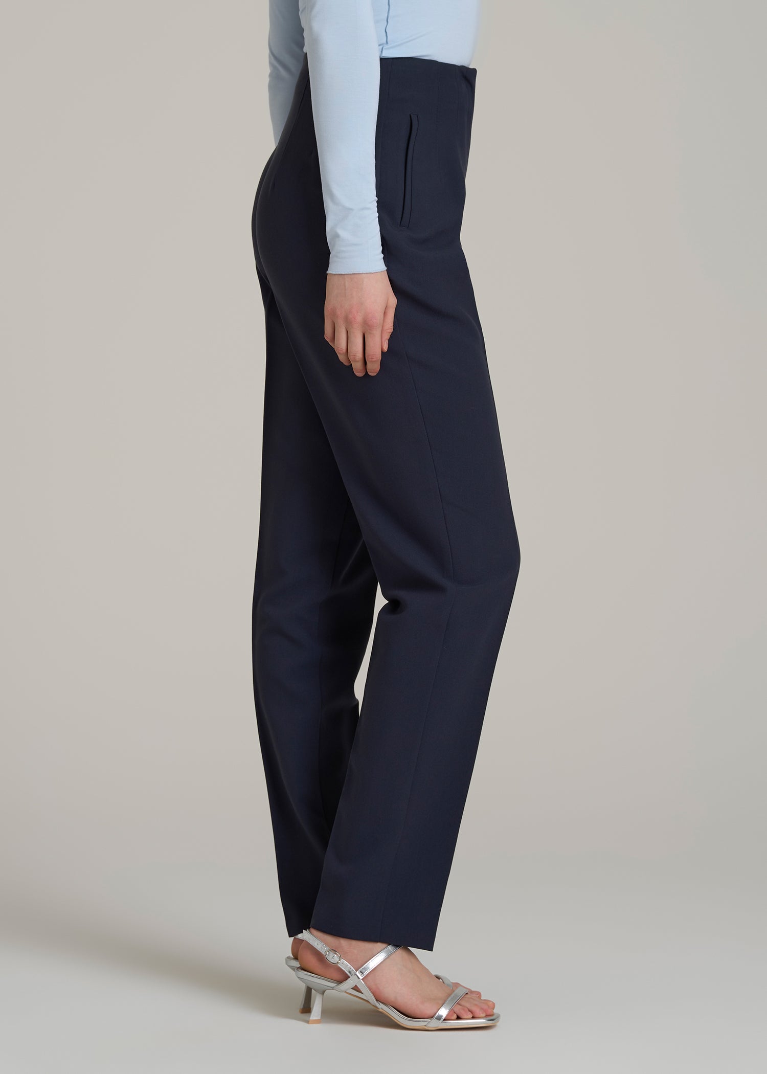 High Rise Pants with Darts for Tall Women in Navy