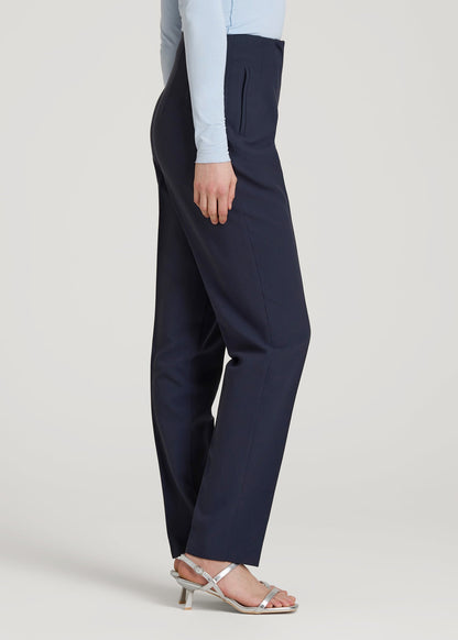 High Rise Pants with Darts for Tall Women in Navy