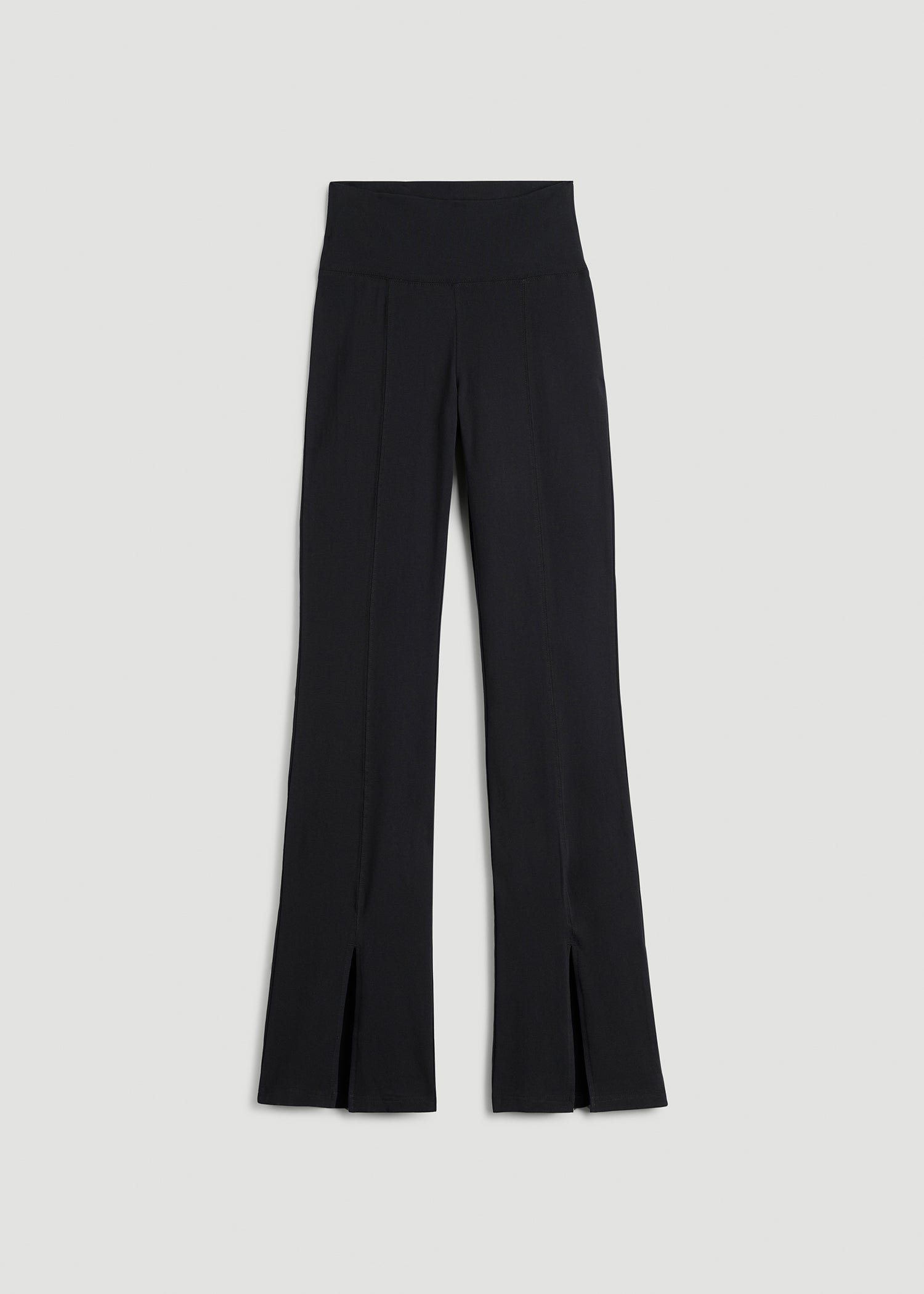 High Rise Split Flare Cotton Leggings for Tall Women in Black