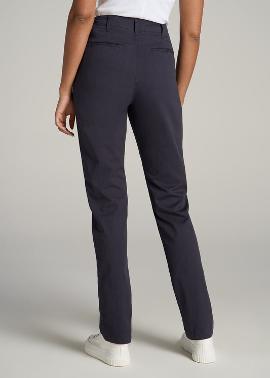 High Rise Tapered Chino Pants for Tall Women in Charcoal Rinse