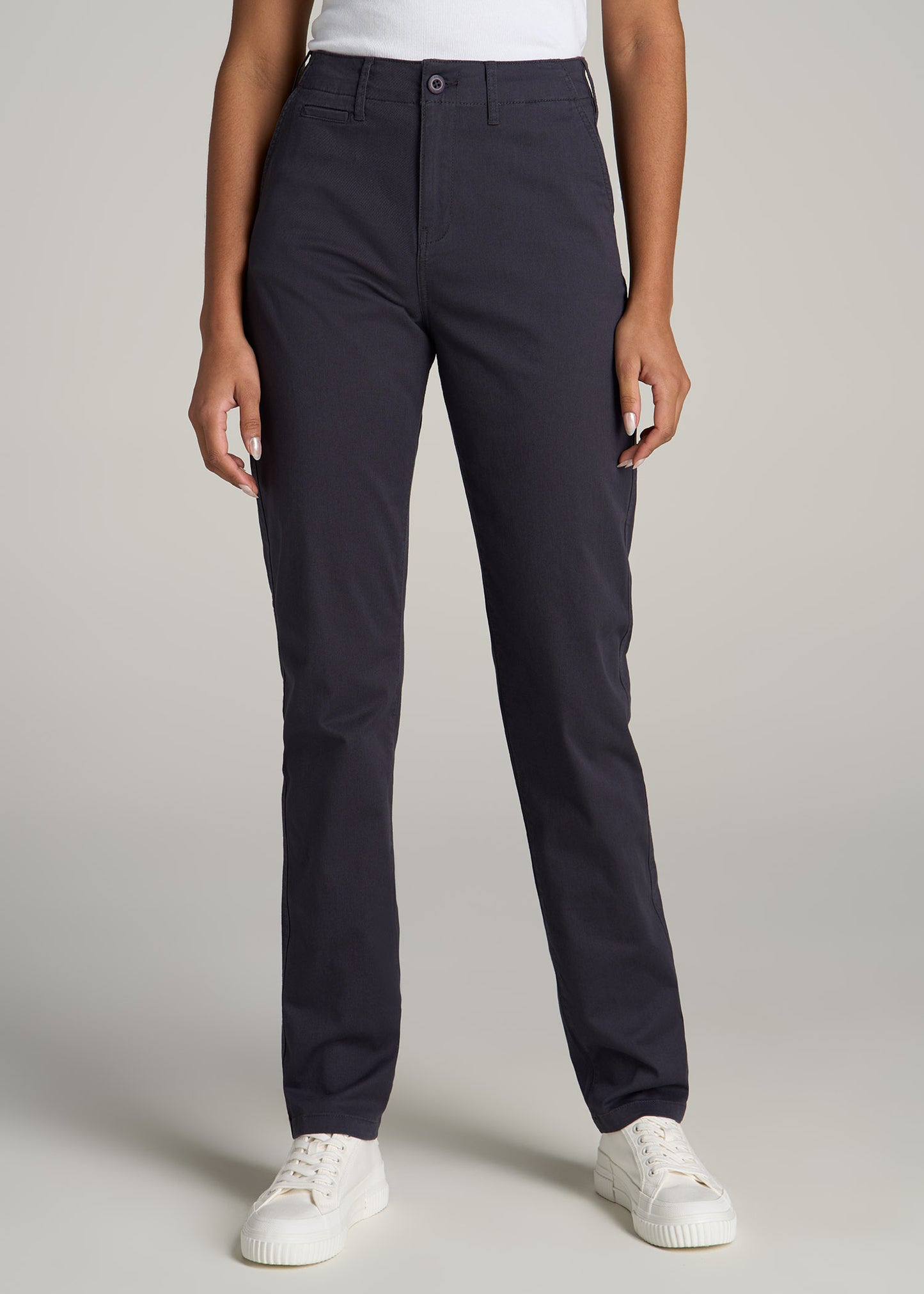 High Rise Tapered Chino Pants for Tall Women in Charcoal Rinse