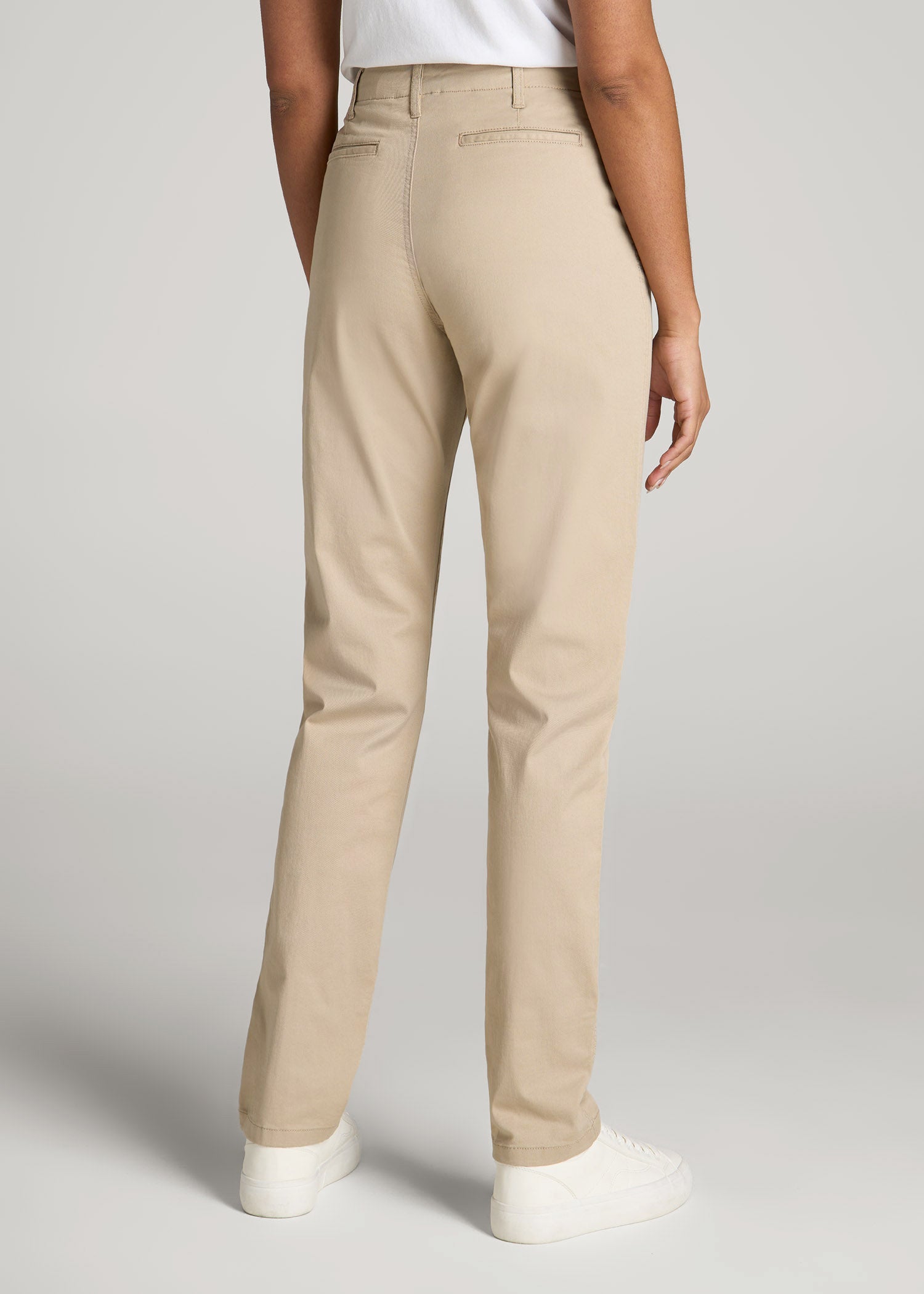 High Rise Tapered Chino Pants for Tall Women in Light Khaki
