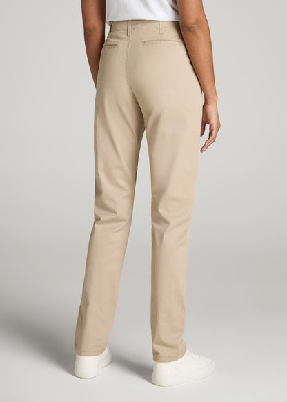 High Rise Tapered Chino Pants for Tall Women in Light Khaki