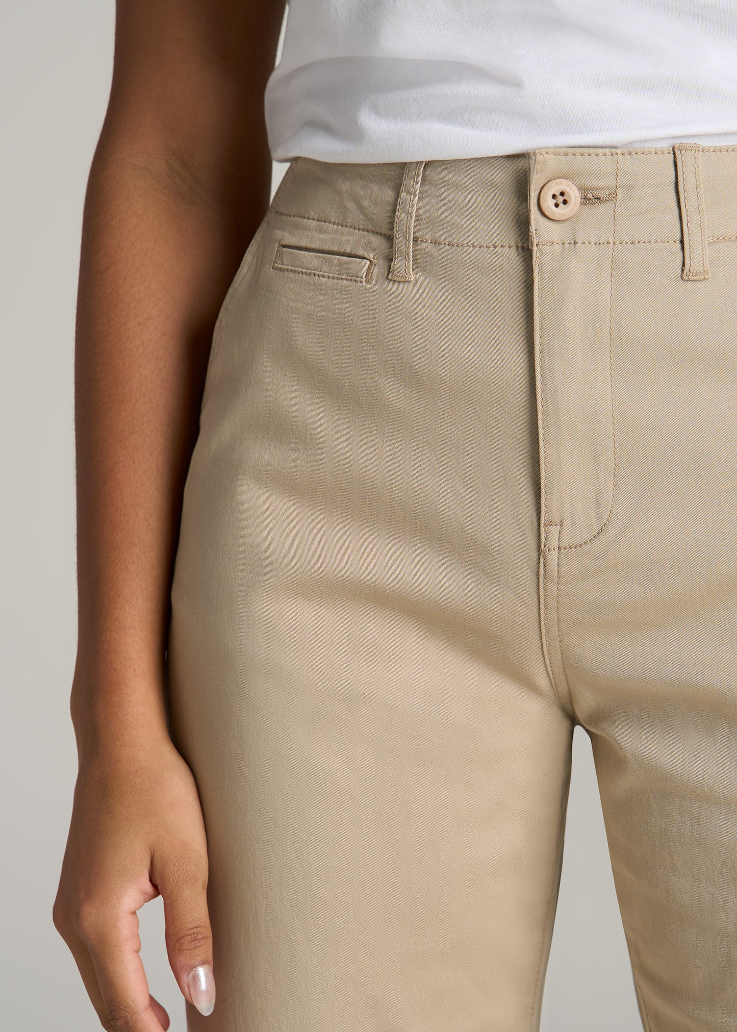 High Rise Tapered Chino Pants for Tall Women in Light Khaki