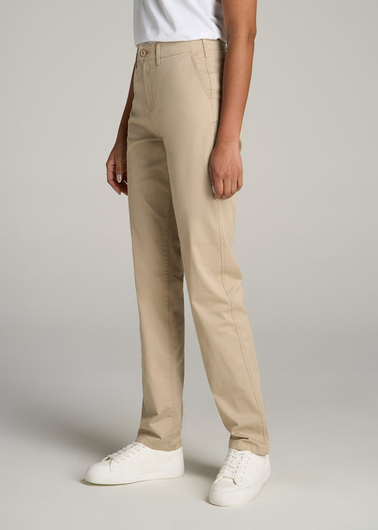 High Rise Tapered Chino Pants for Tall Women in Light Khaki