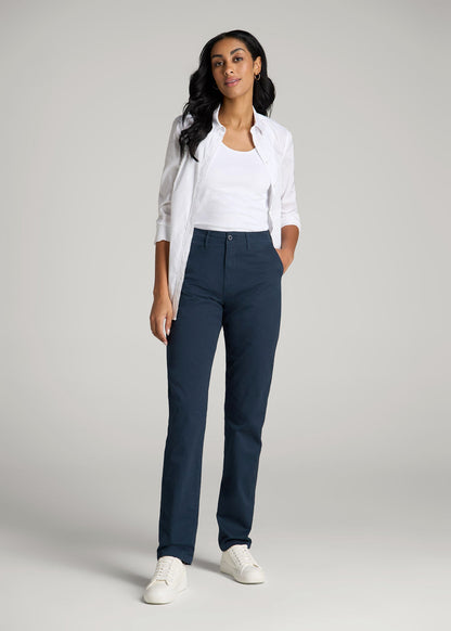 High Rise Tapered Chino Pants for Tall Women in Marine Navy
