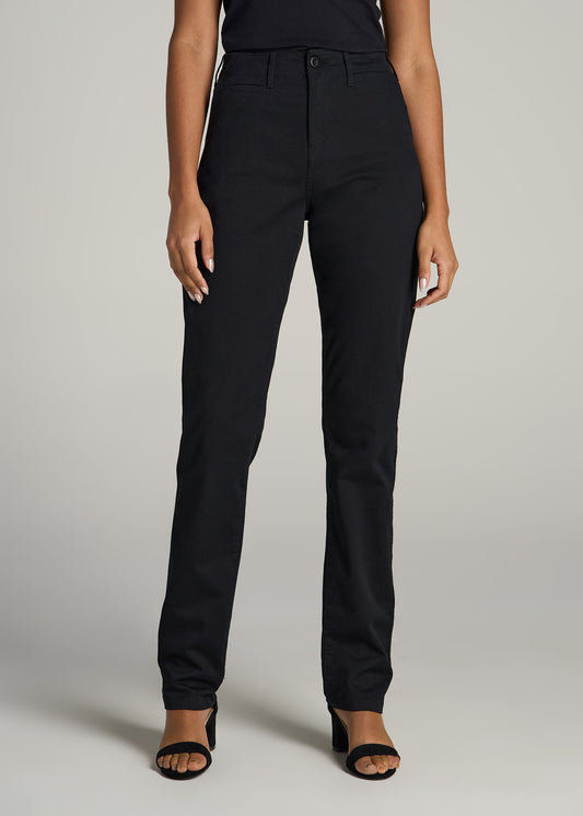 High Rise Tapered Chino Pants for Tall Women in Washed Black