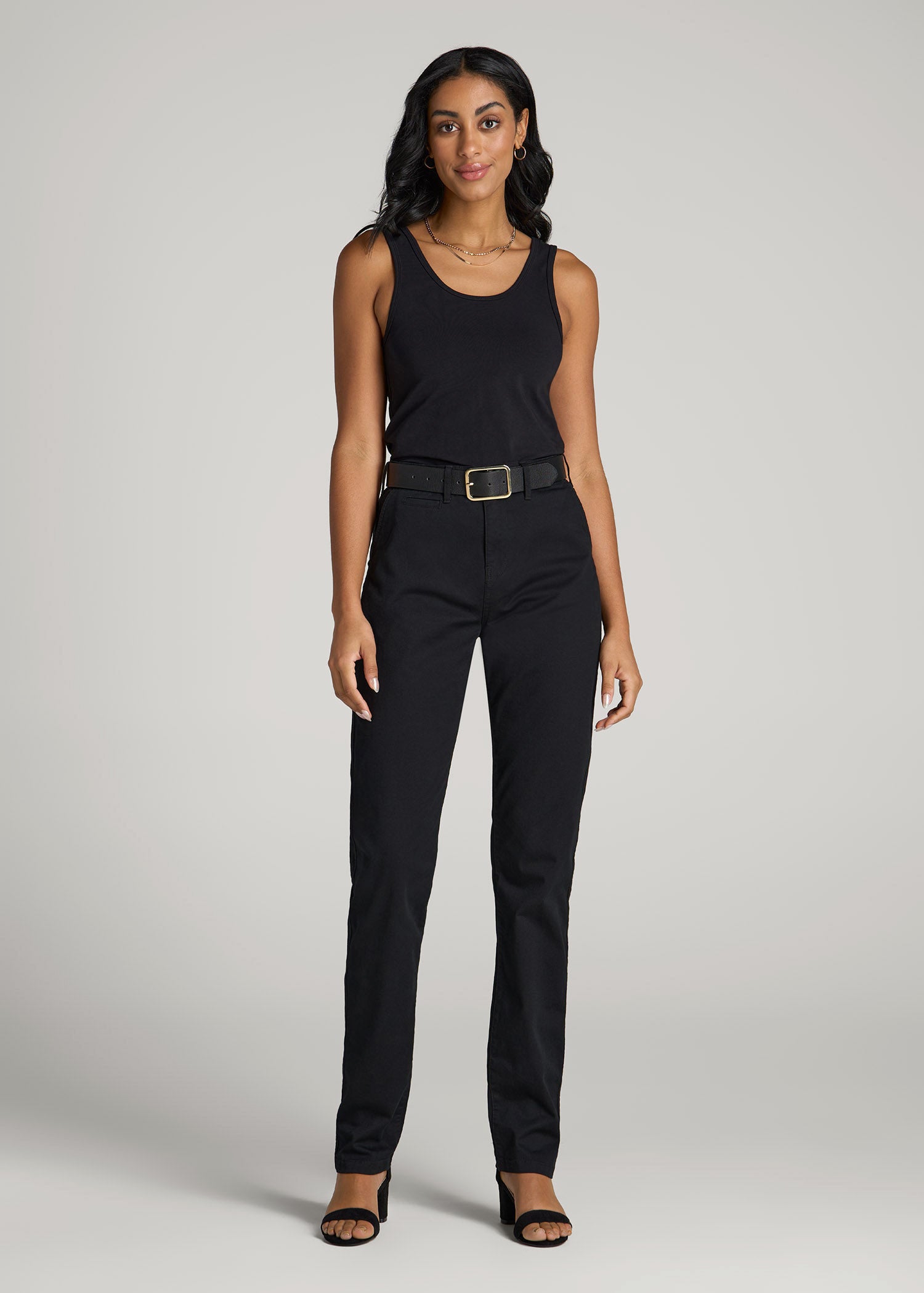 High Rise Tapered Chino Pants for Tall Women in Washed Black