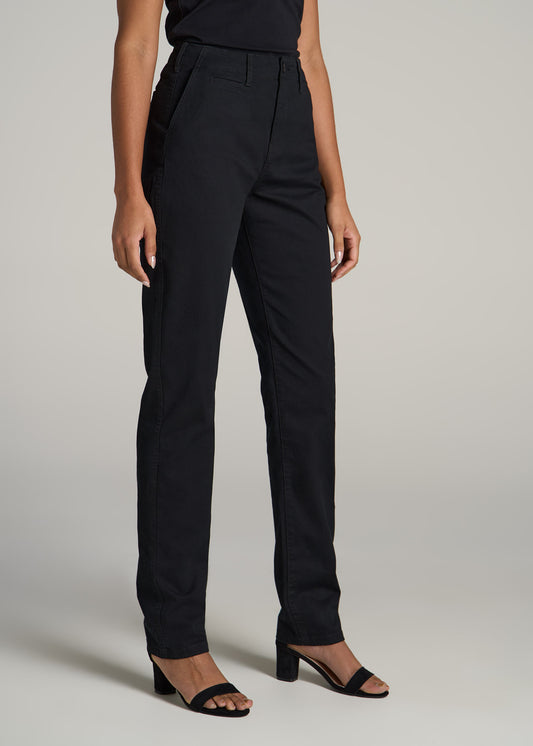 High Rise Tapered Chino Pants for Tall Women in Washed Black