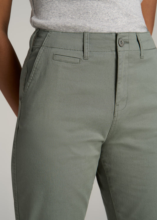 High Rise Tapered Chino Pants for Tall Women in Wreath Green