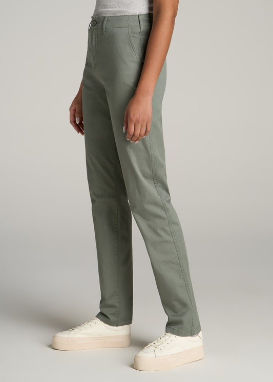 High Rise Tapered Chino Pants for Tall Women in Wreath Green