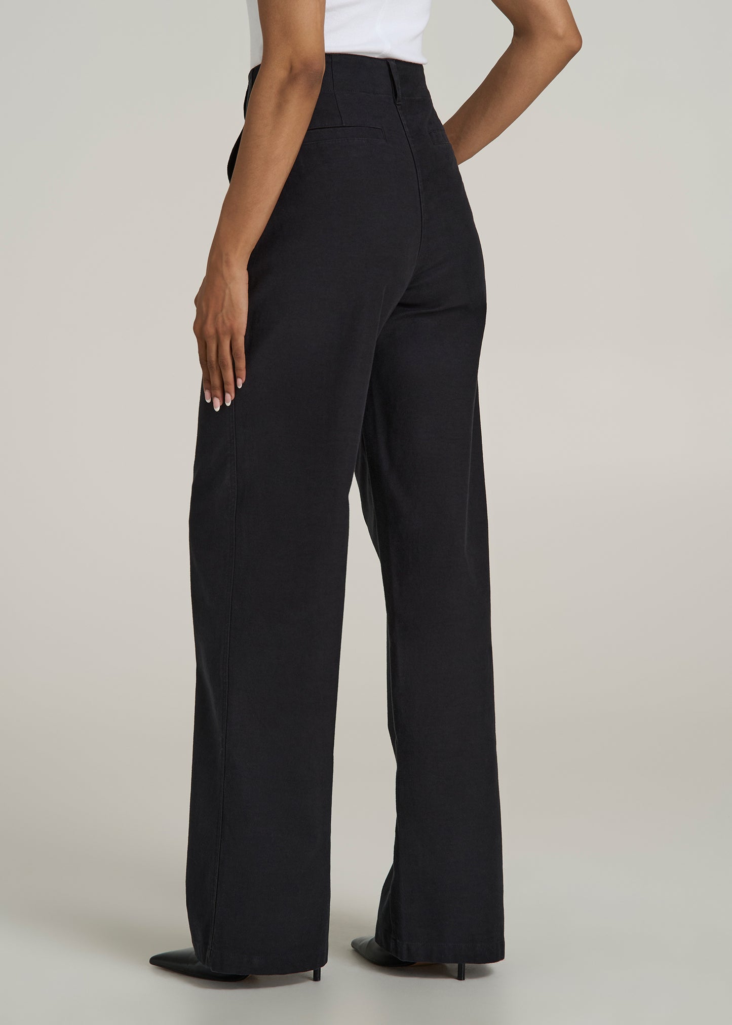 High Rise Wide Leg Flat Front Chino Pants for Tall Women in Black