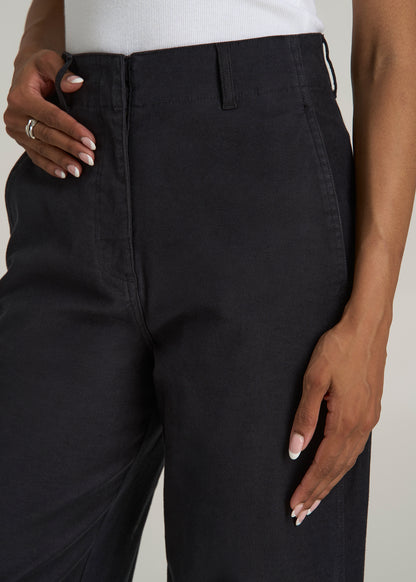 High Rise Wide-Leg Flat Front Chino Pants for Tall Women in Black