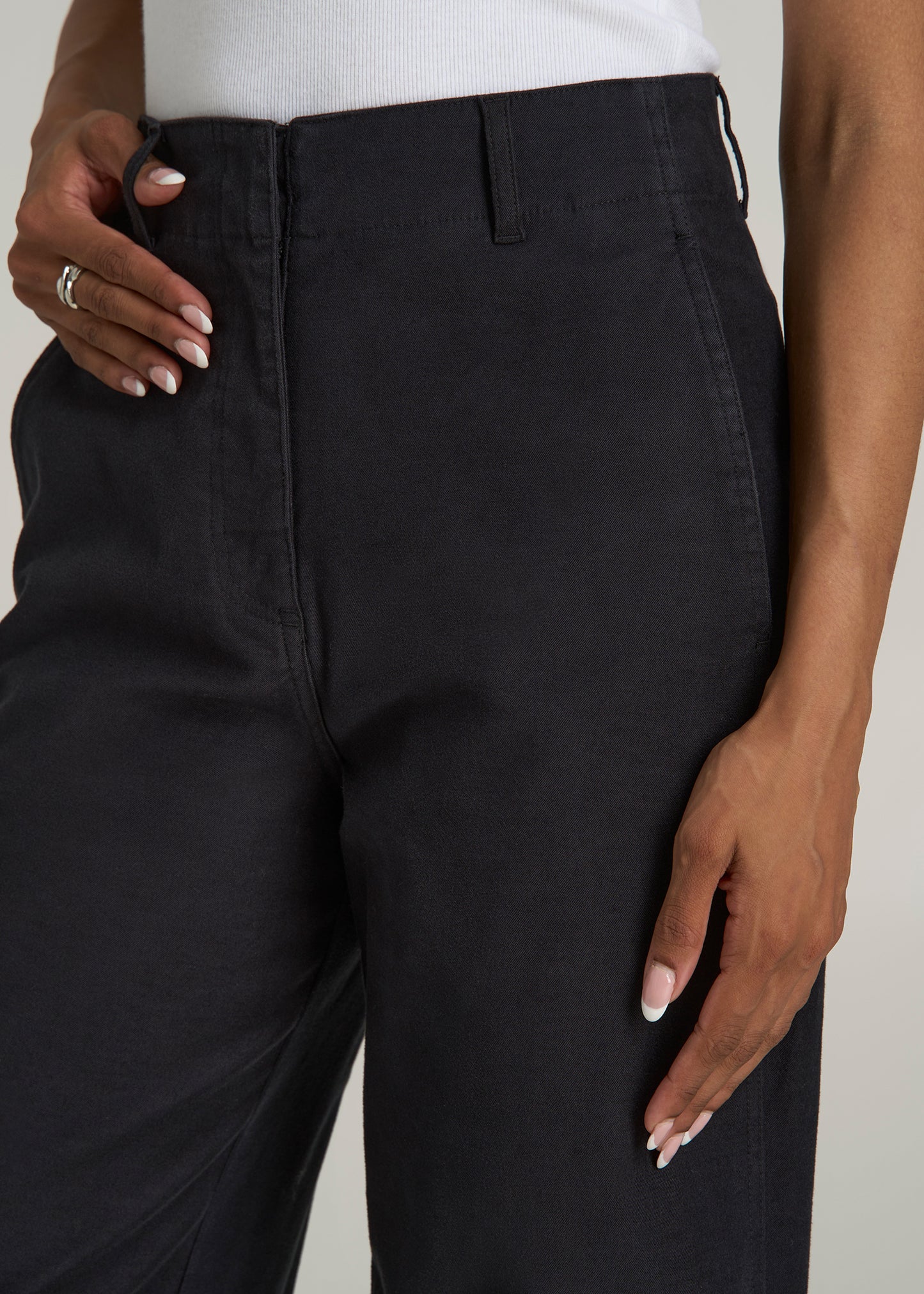 High Rise Wide Leg Flat Front Chino Pants for Tall Women in Black