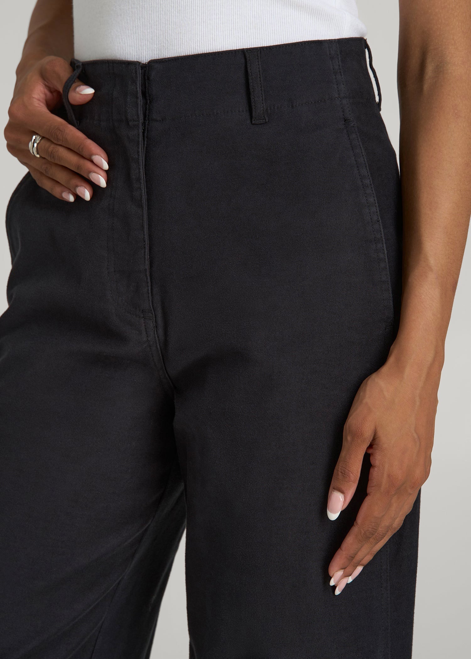 High Rise Wide Leg Flat Front Chino Pants for Tall Women