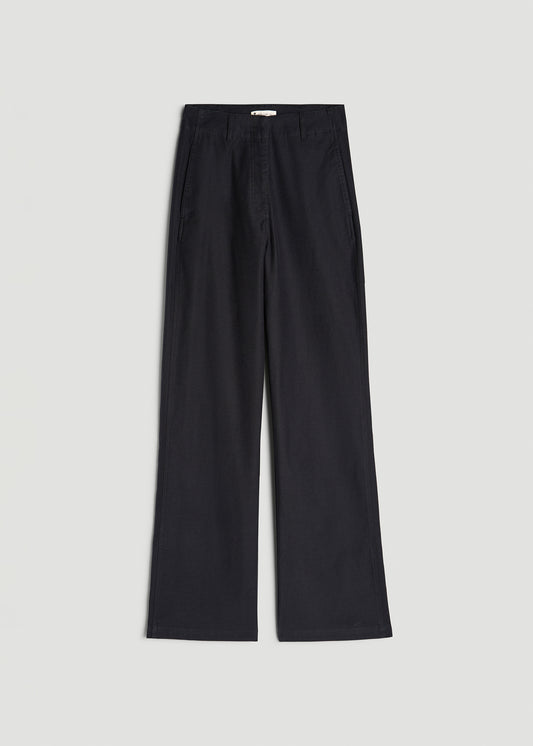 High Rise Wide Leg Flat Front Chino Pants for Tall Women in Black