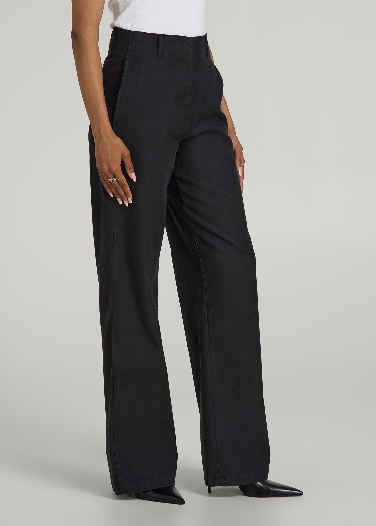 High Rise Wide Leg Flat Front Chino Pants for Tall Women