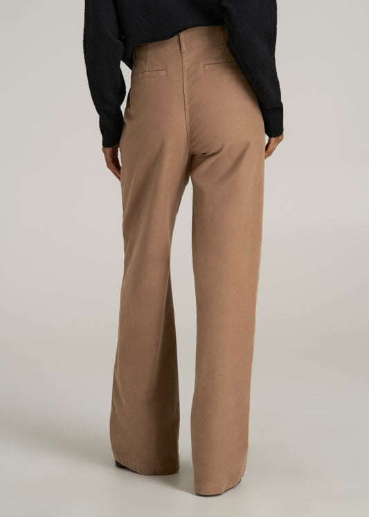 High Rise Wide Leg Flat Front Chino Pants for Tall Women in Fawn