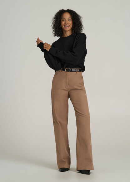 High Rise Wide-Leg Flat Front Chino Pants for Tall Women in Fawn