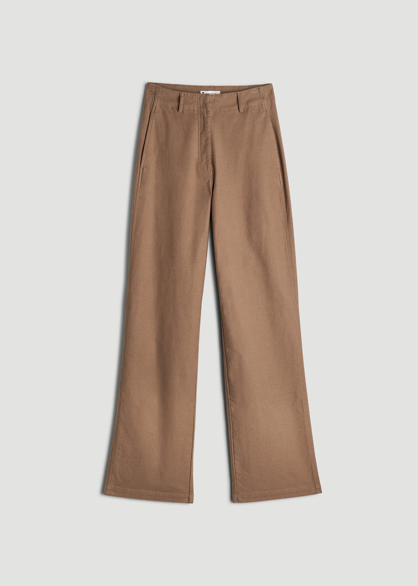 High Rise Wide Leg Flat Front Chino Pants for Tall Women in Fawn