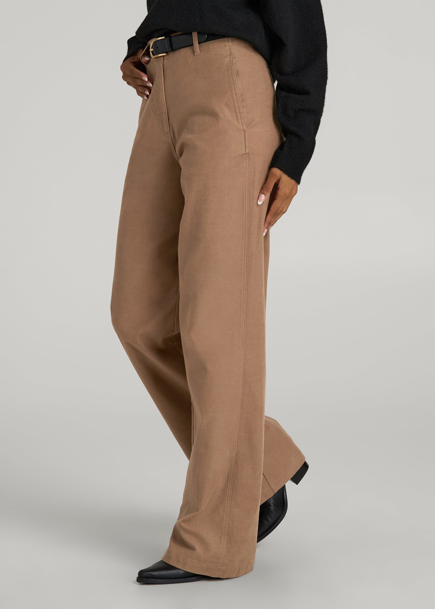 High Rise Wide Leg Flat Front Chino Pants for Tall Women