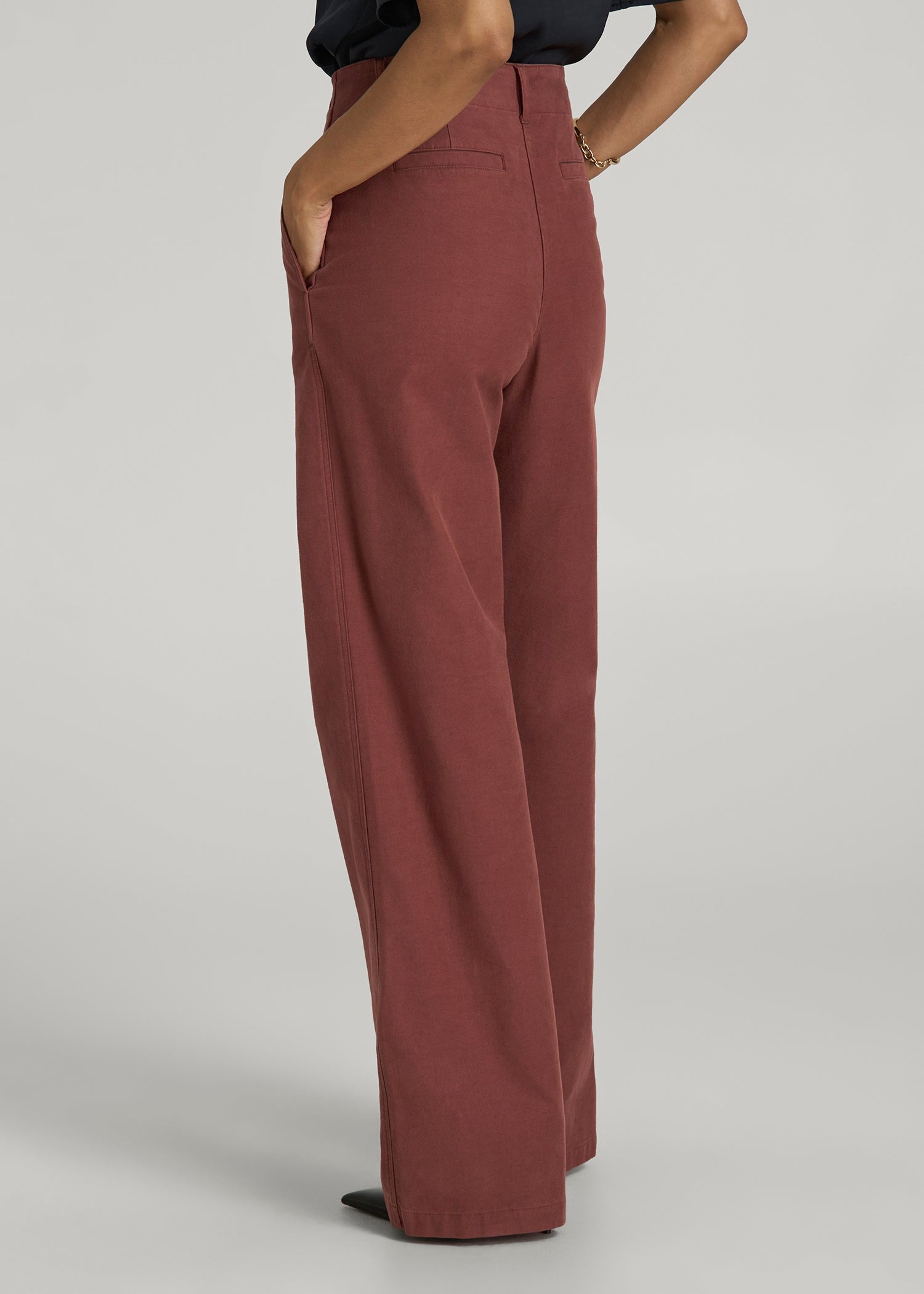 High Rise Wide Leg Flat Front Chinos for Tall Women in Intense Rust