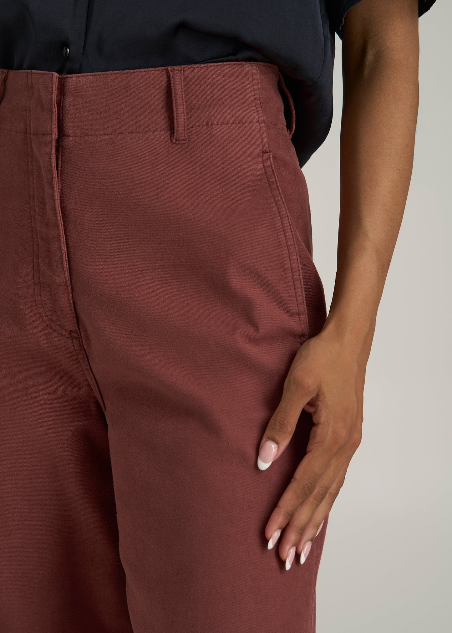 High Rise Wide Leg Flat Front Chino Pants for Tall Women in Intense Rust