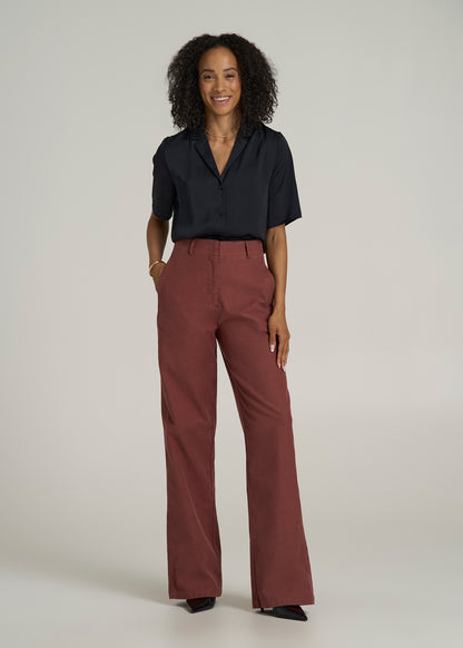 High Rise Wide-Leg Flat Front Chino Pants for Tall Women in Intense Rust