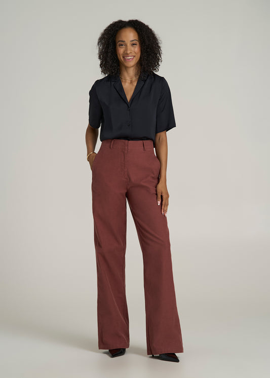 High Rise Wide Leg Flat Front Chino Pants for Tall Women in Intense Rust