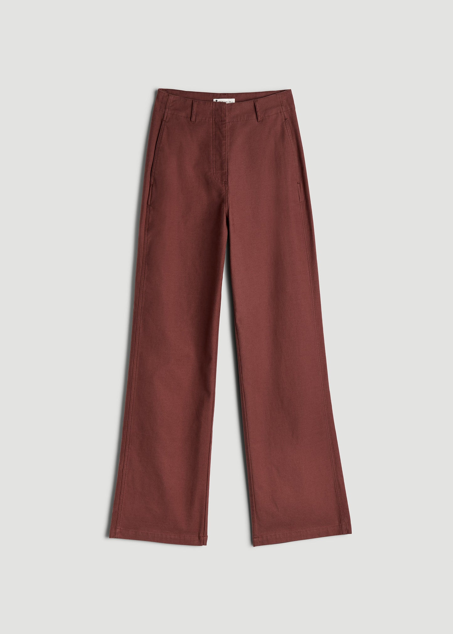 High Rise Wide Leg Flat Front Chino Pants for Tall Women in Intense Rust