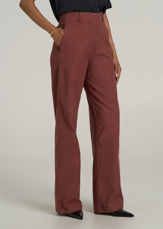 High Rise Wide Leg Flat Front Chino Pants for Tall Women in Intense Rust