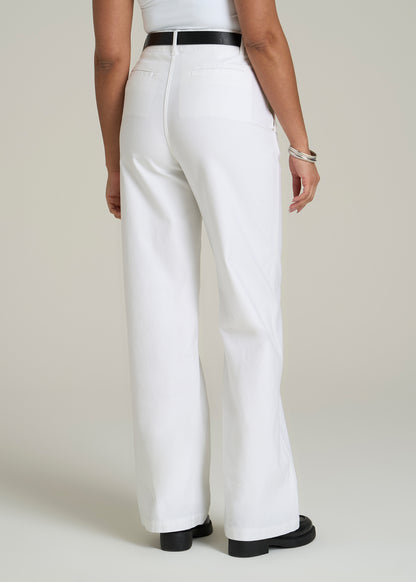 High Rise Wide-Leg Flat Front Chino Pants for Tall Women in White