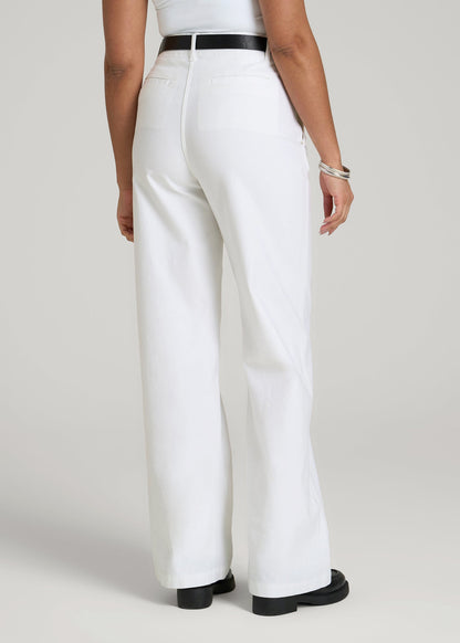 High Rise Wide Leg Flat Front Chinos for Tall Women in White