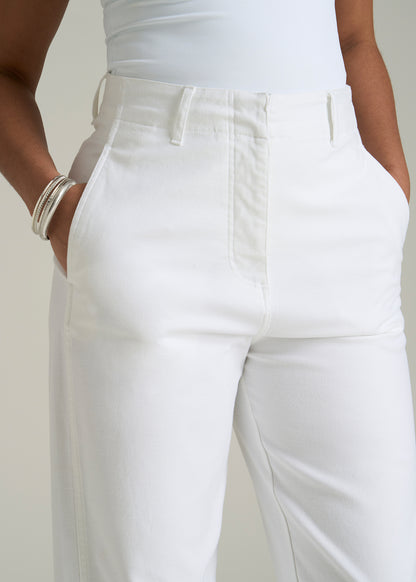 High Rise Wide-Leg Flat Front Chino Pants for Tall Women in White