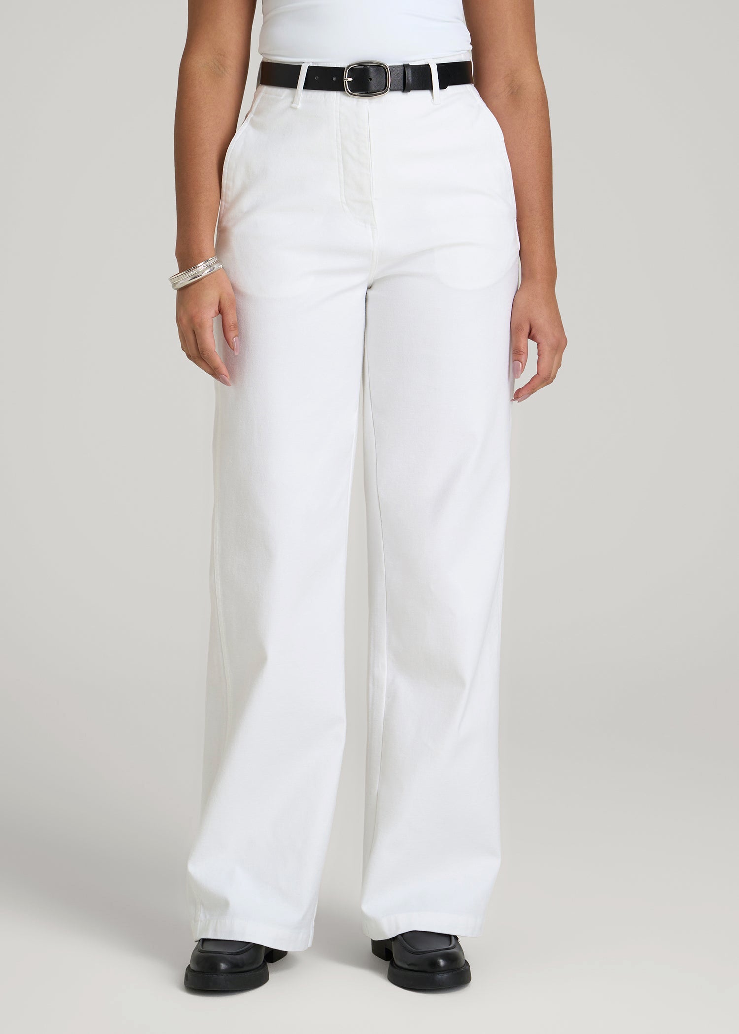 High Rise Wide Leg Flat Front Chino Pants for Tall Women