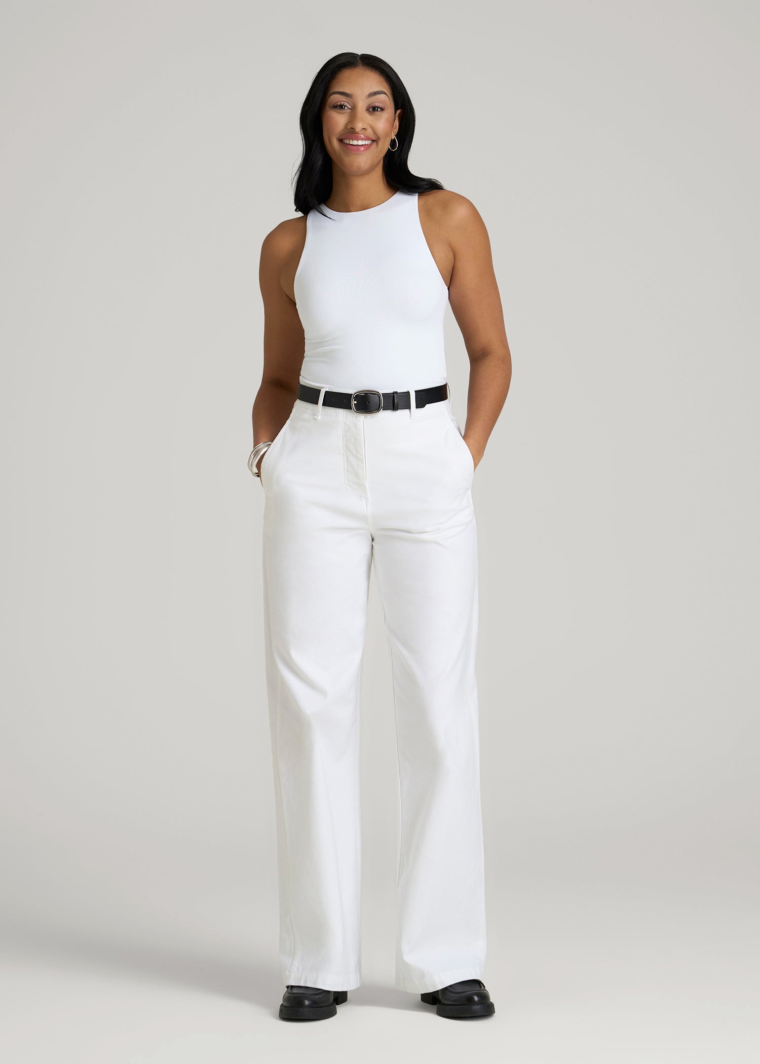 High Rise Wide Leg Flat Front Chino Pants for Tall Women