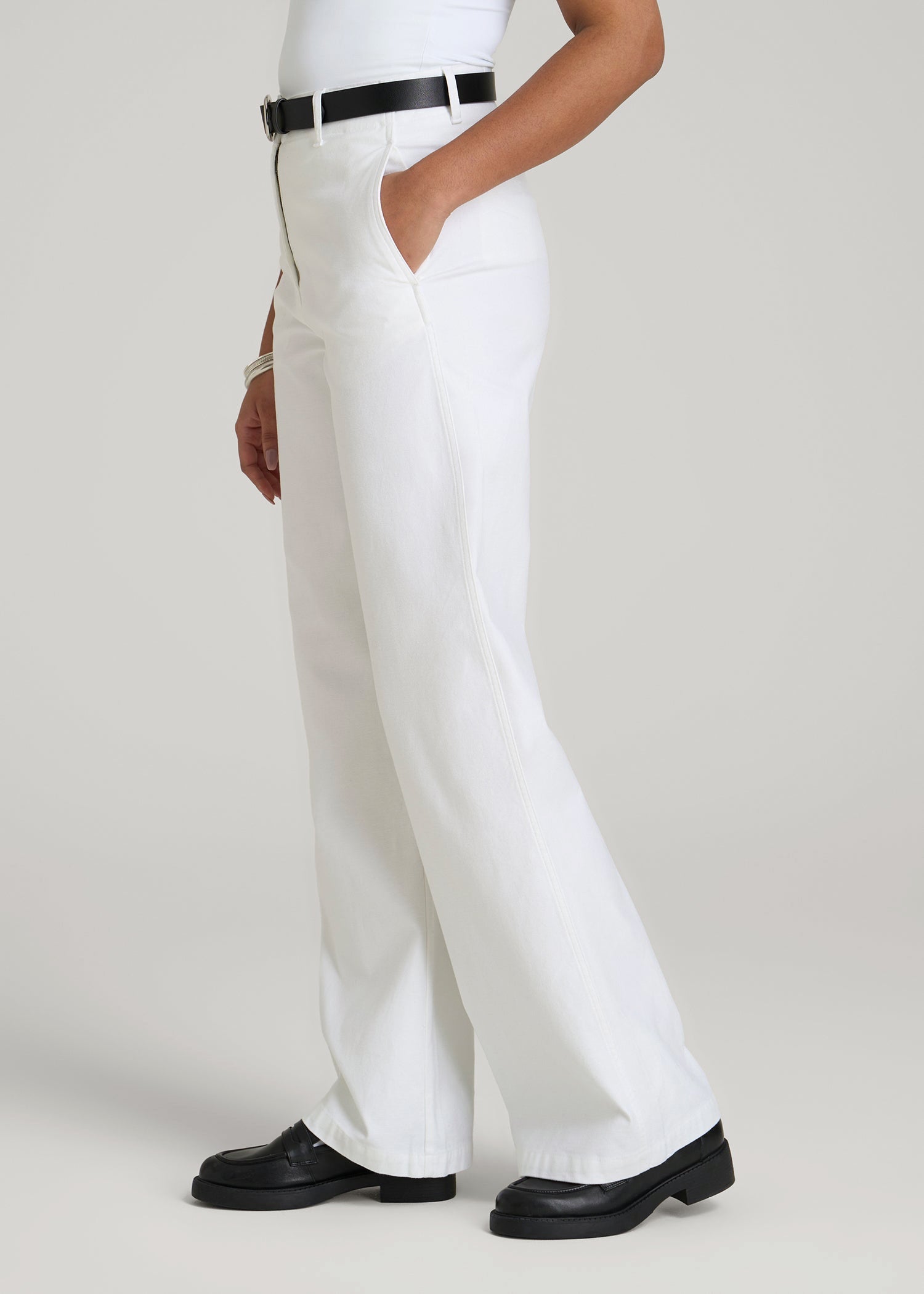 High Rise Wide Leg Flat Front Chino Pants for Tall Women