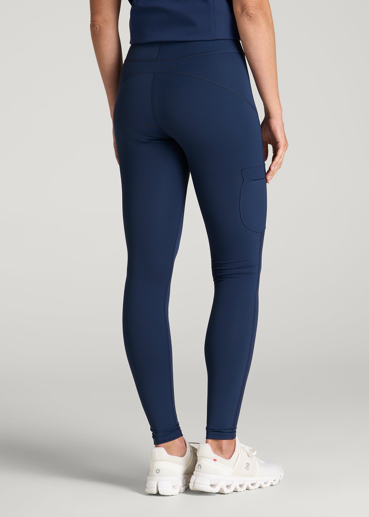 High Waisted Scrub Leggings for Tall Women in Navy Blue