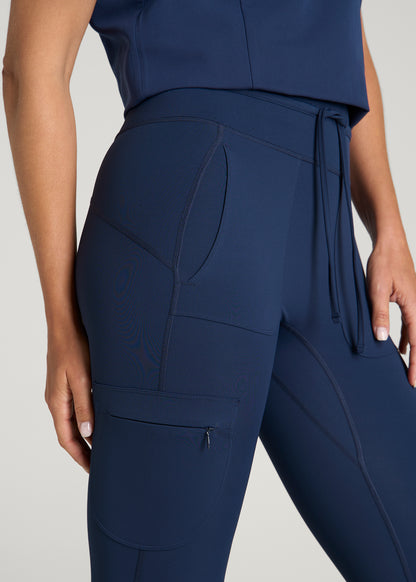 High Waisted Scrub Leggings for Tall Women in Navy Blue