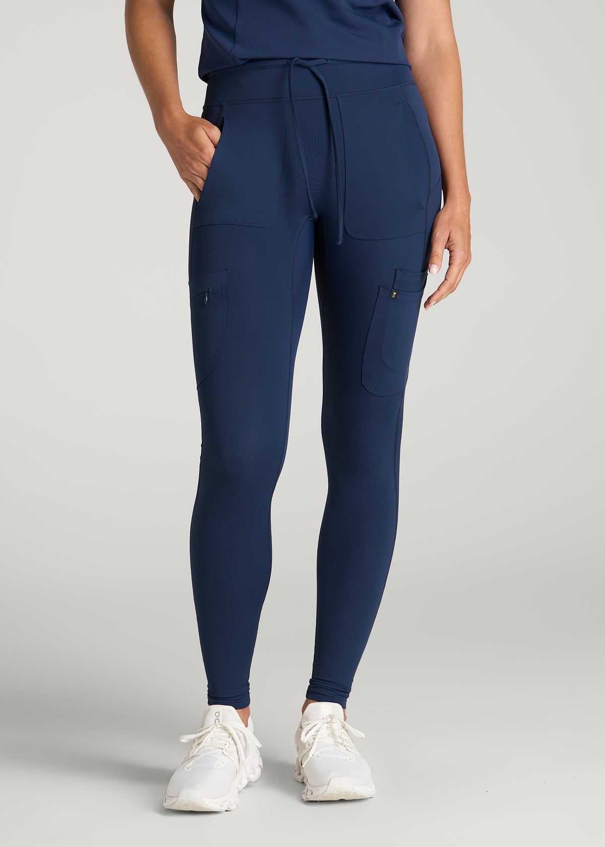 High Waisted Scrub Leggings for Tall Women in Navy Blue