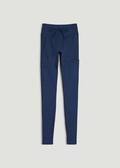High Waisted Scrub Leggings for Tall Women in Navy Blue